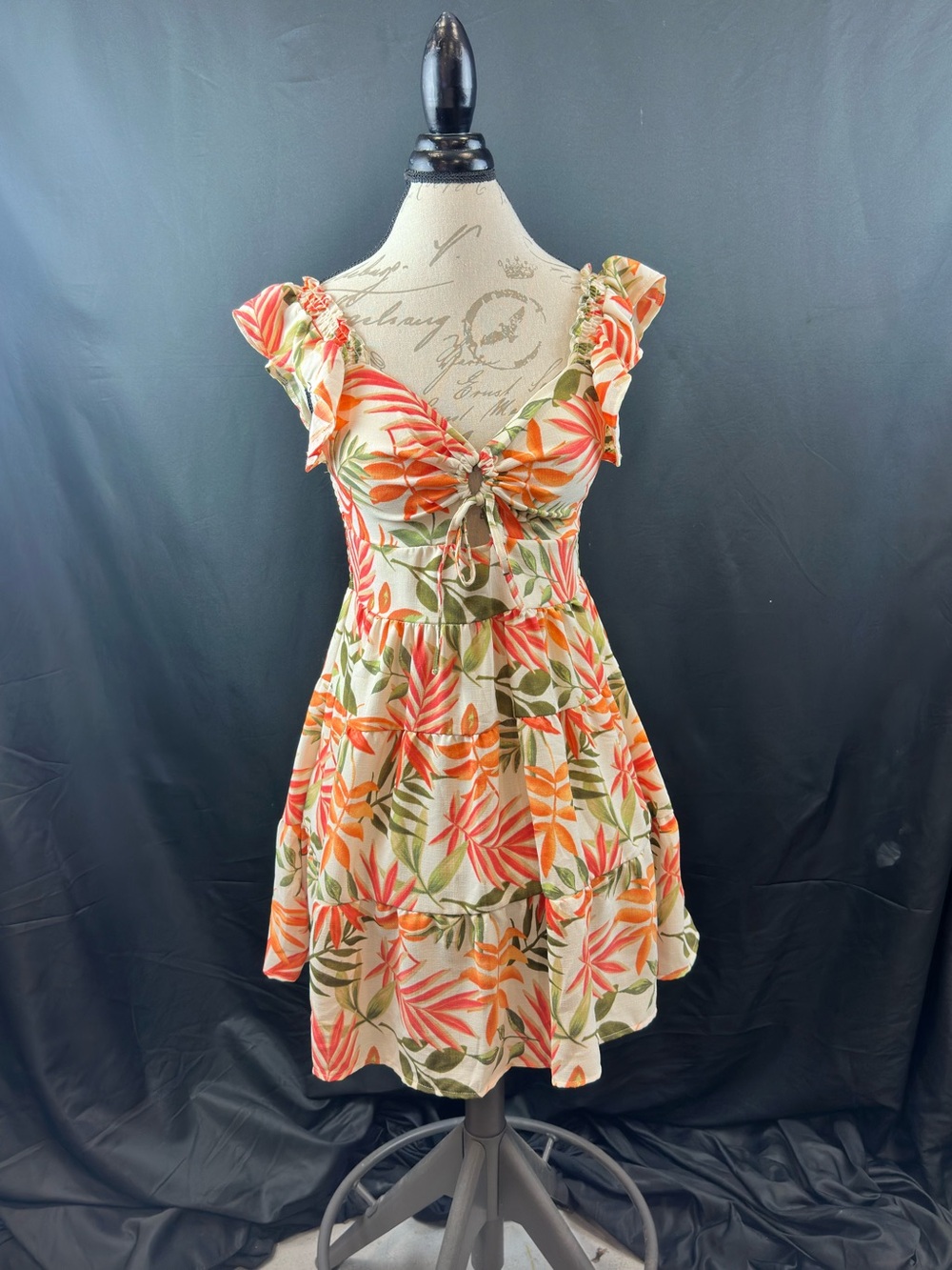 Steve Madden Tropical Tie-Front Mini Dress in Orange & Green